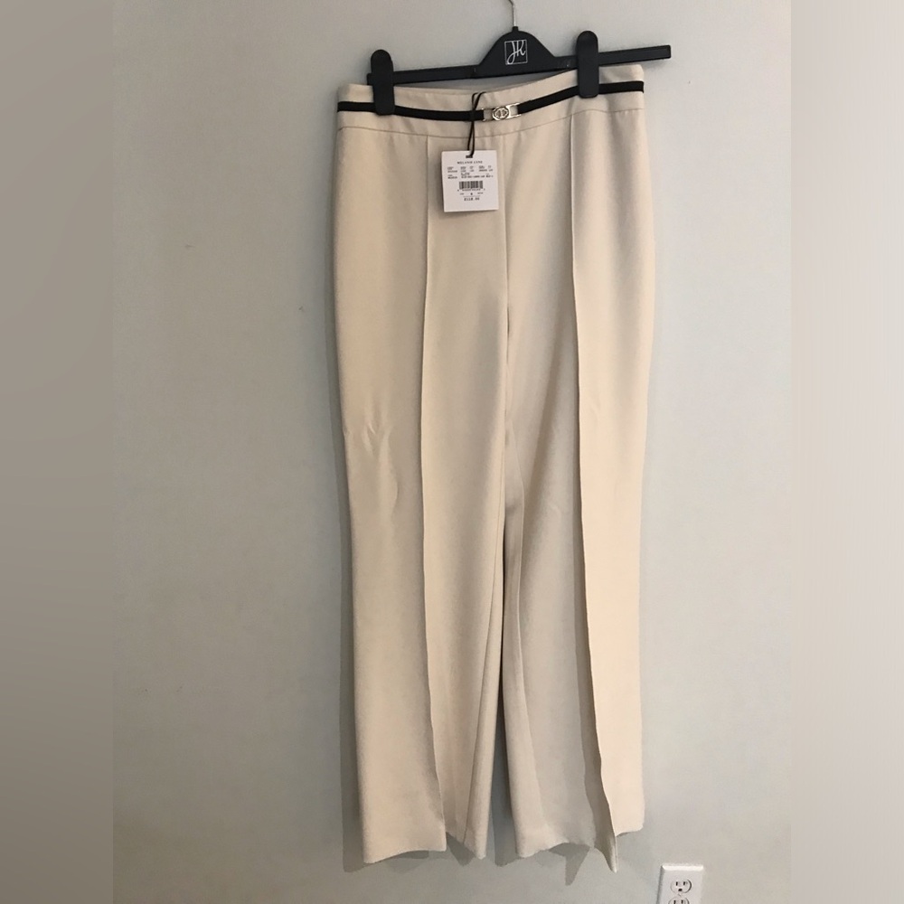 Cream Wide-Leg Trousers with Contrast Trim